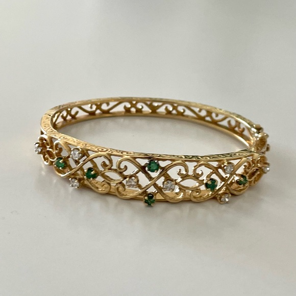 Antique 14 k gold emerald and diamond bracelet - Picture 4 of 16